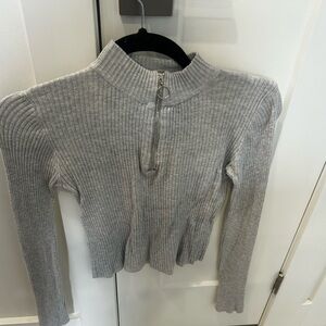 Garage Light Gray Ribbed Half-Zip Sweater - slightly cropped.